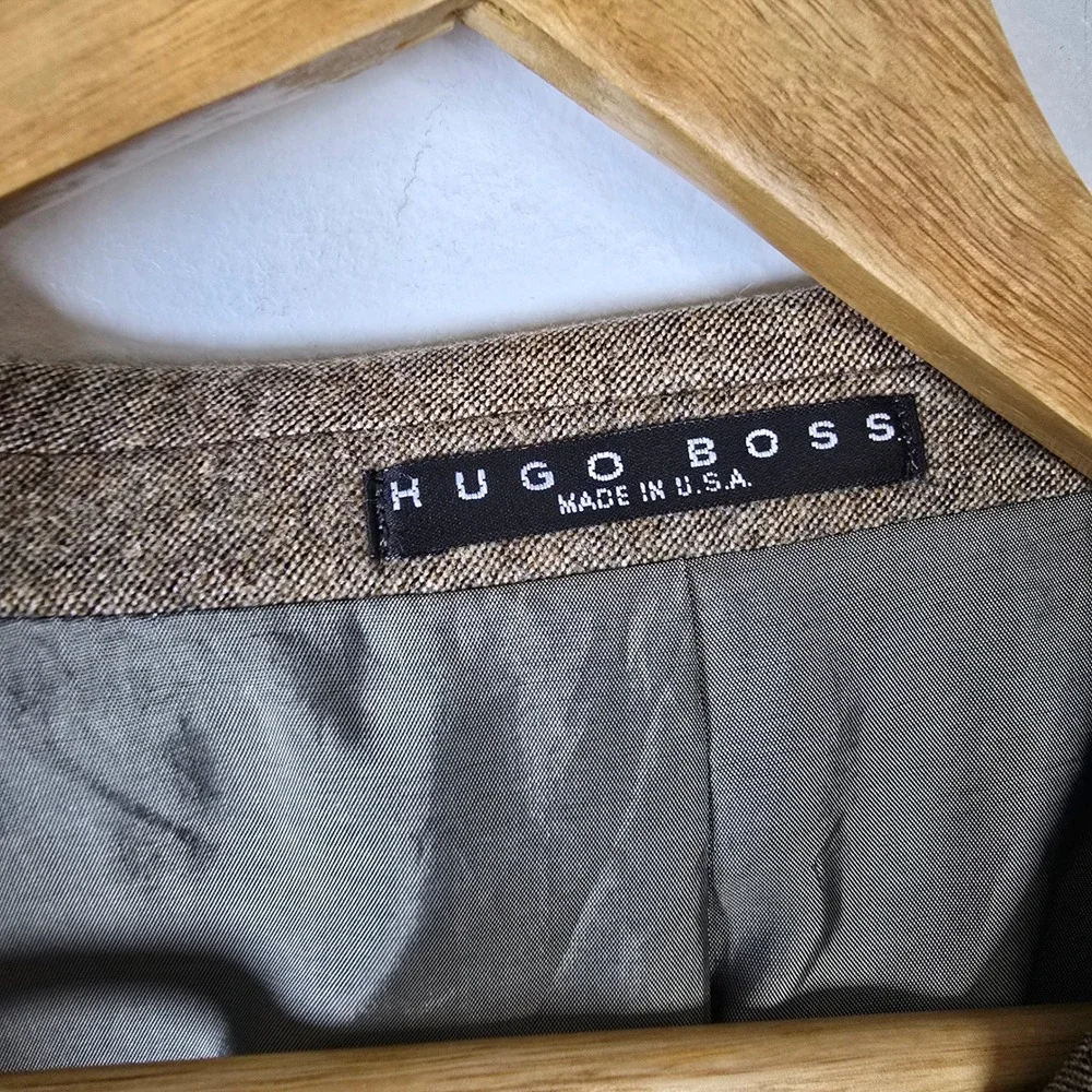 HUGO BOSS‎ Rossellini Movie Mens Blazer Jacket Wool 46R Tweed Brown USA